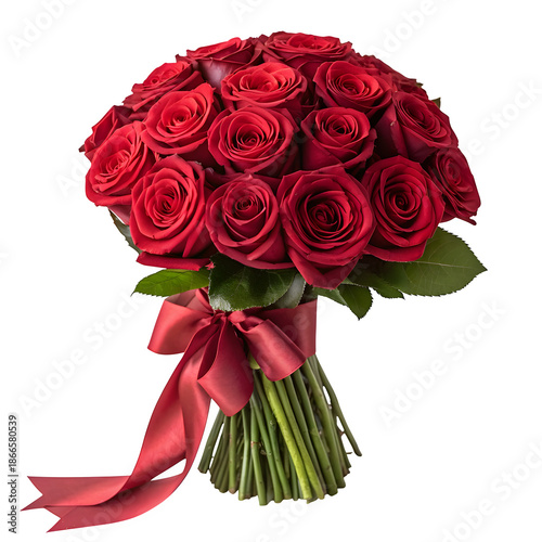 Red Rose Bouquet with Ribbon, Romantic Valentine’s Day Gift, Isolated