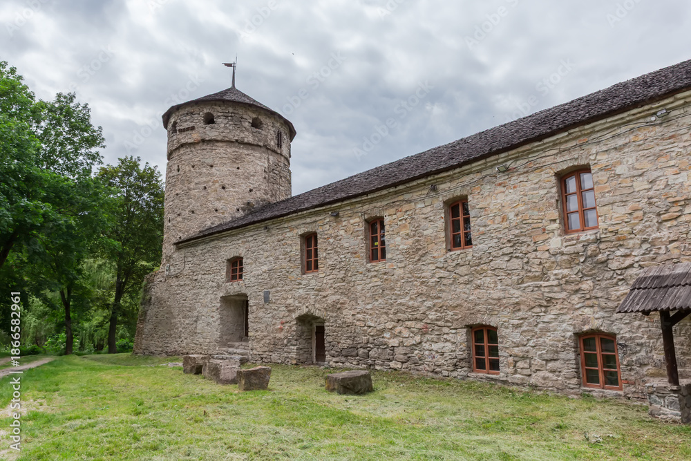 Fototapeta premium Coastal Tower in medieval Rus Gate complex, Kamianets-Podilskyi, Ukraine