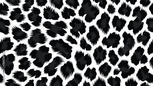 A seamless leopard pattern print featuring black animal fur on white skin, an abstract african design