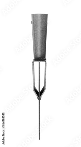 Metal ice pick scraper for clearing roads from winter ice and compact snow, isolated on white transparent background.