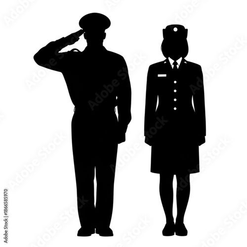Soldier and female officer standing Isolated On Transparent Background.
