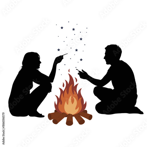 Couple making wishes on a magical campfire night together