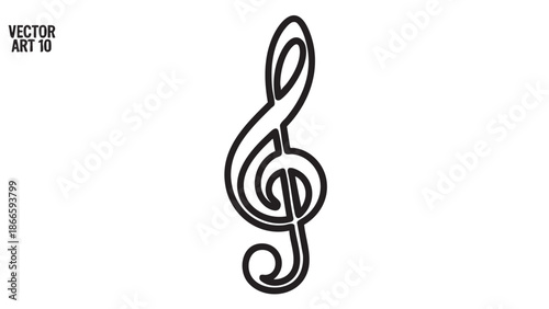A black treble clef symbol on a white background, viewed from the front