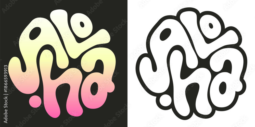 Fototapeta premium Aloha Hawaii lettering quote in a round shape. Vector handmade t-shirt graphics illustration