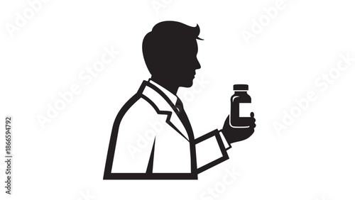 Scientist Holding Medication Bottle in Laboratory Setting Illustration