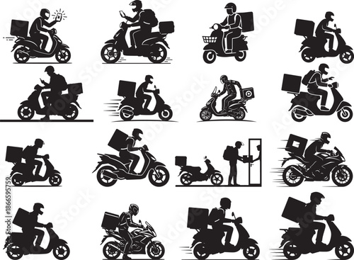 Delivery Rider Silhouette on White Background