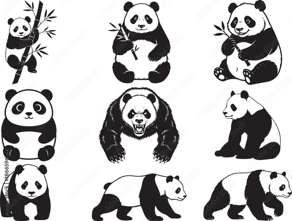 Naklejka premium Panda Silhouette on White Background