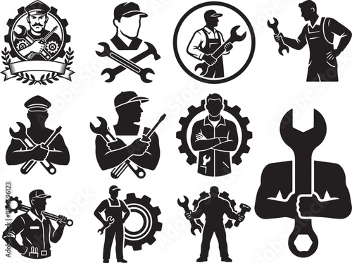 Mechanic Silhouette on White Background