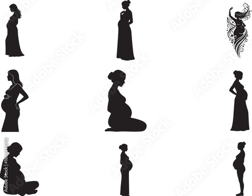 Pregnant Woman Silhouette on White Background