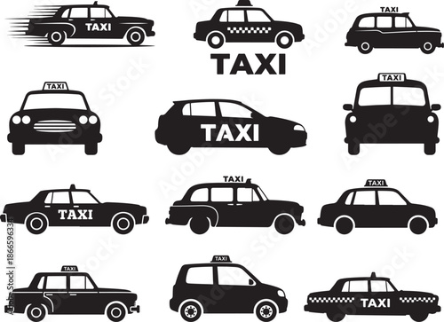 Taxi Cab Silhouette on White Background