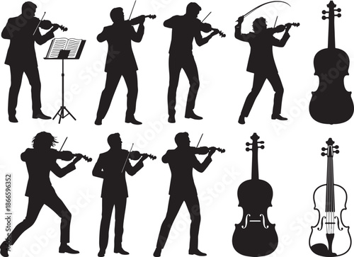 Violinist Performing Silhouette on White Background