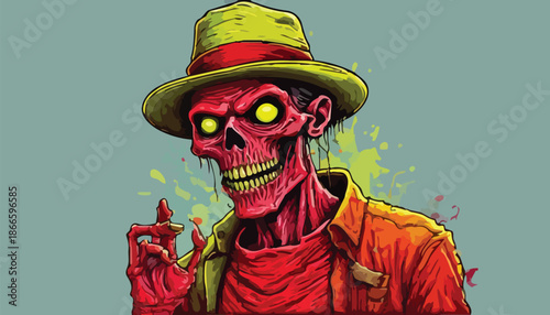 Cartoon Zombie with Hat and Cigarette Illustration.