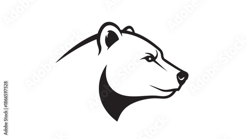 A simple black and white illustration of a polar bear's head in profile