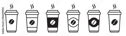 Paper Coffee Cup Icons Set, Takeaway Coffee and Hot Beverage Symbols