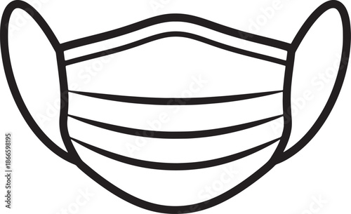 Black and white striped face mask with ear loops also transparent background protective mask medical mask