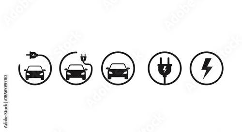 Electric Vehicle Charging Icons Vector Set
