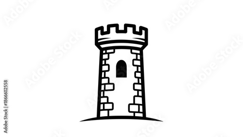 Minimalist Black and White Castle Tower Icon