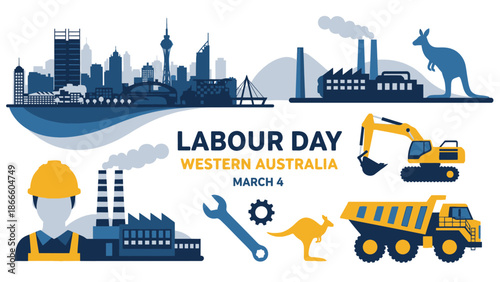 Flat Labour Day Western Australia March Fourth Celebration workers