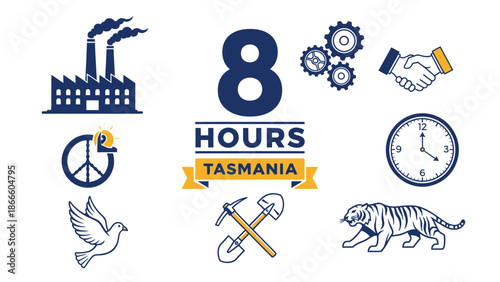 Eight Hours Tasmania Symbols with Blue and Yellow