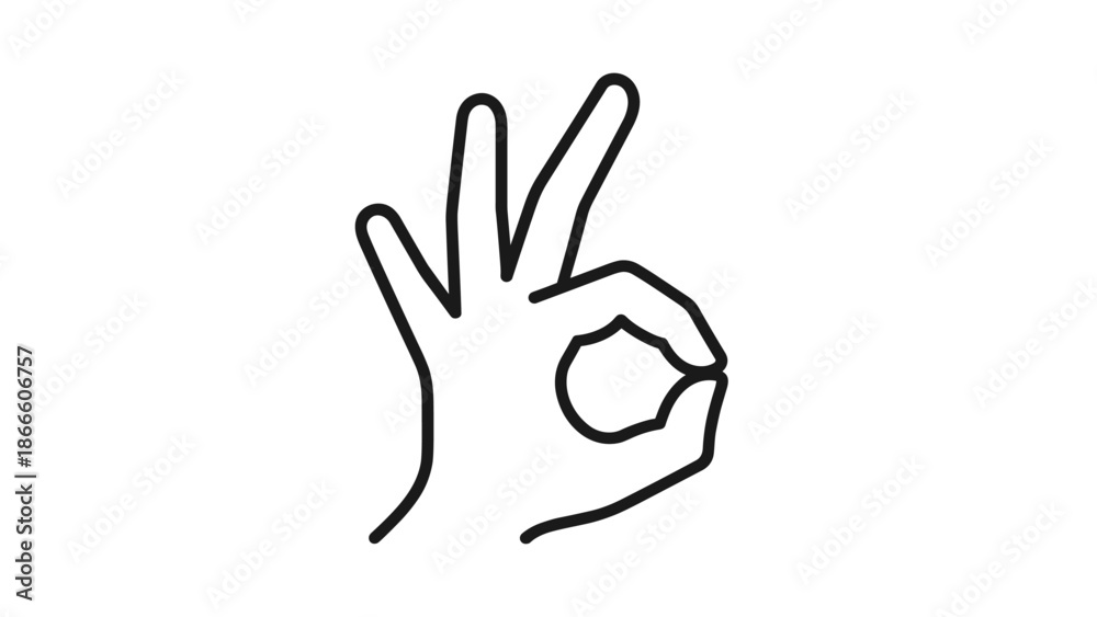 Obraz premium OK Hand Gesture Line Art Icon for Approval Success Perfection.