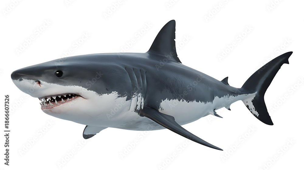 Naklejka premium A great white shark swimming in open waters
