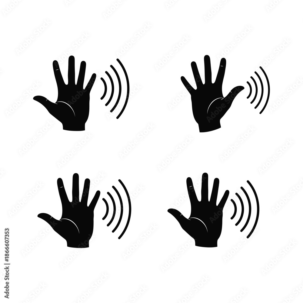 Obraz premium Black silhouettes of hands with sound waves emanating from them