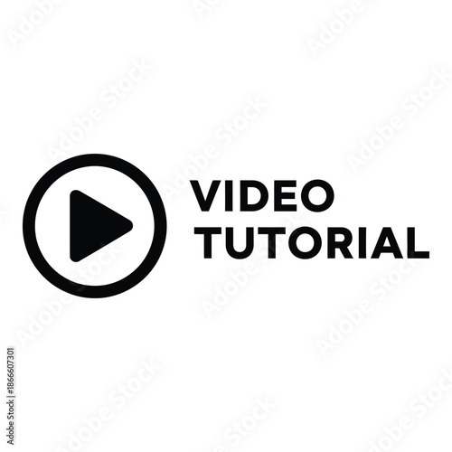 Simple black and white video tutorial icon with a play button inside