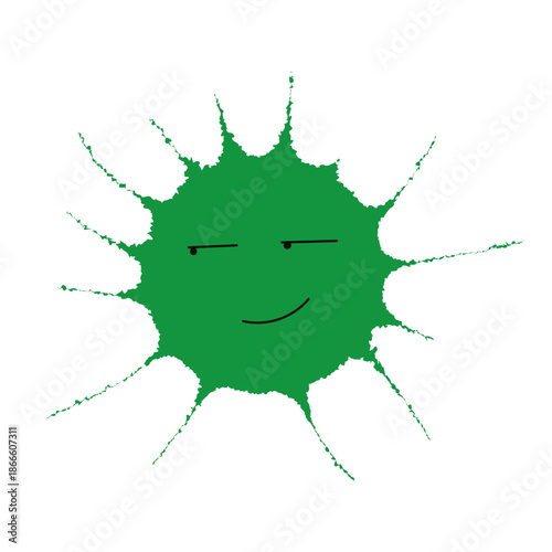 Color splash, burst, blot with cute face isolated on transparent background. Hand drawn flat vector illustration. Cartoon character. Kid fashion, textile print, design element, clip art