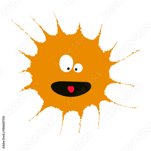 Color splash, burst, blot with cute face isolated on transparent background. Hand drawn flat vector illustration. Cartoon character. Kid fashion, textile print, design element, clip art