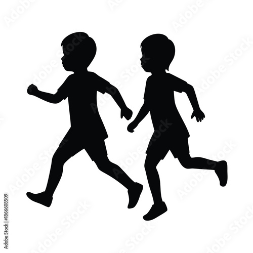 Children Running Silhouette Playful Kids Active Lifestyle