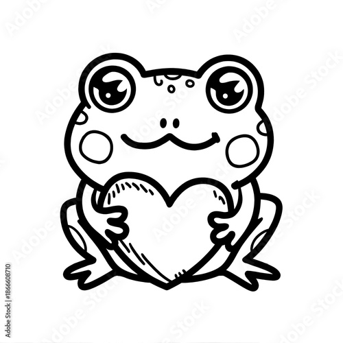 Black and White Doodle Frog Clipart Transparant Background