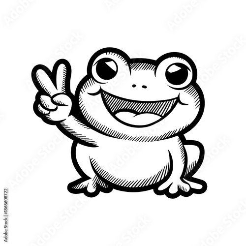Black and White Doodle Frog Clipart Transparant Background