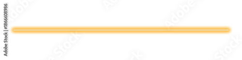 Straight orange neon light glowing line on transparent background.