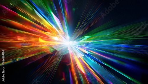 Prismatic Crystal Flare Bursting With Rainbow Diffraction Beams And Bright Reflective Light Effects