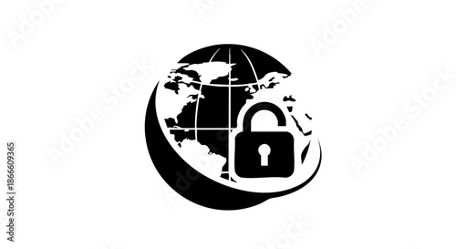 Global security concept with globe and padlock symbol representing cybersecurity