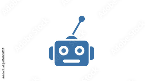 Blue Robot Head Icon with Antenna - AI and Technology Concept.