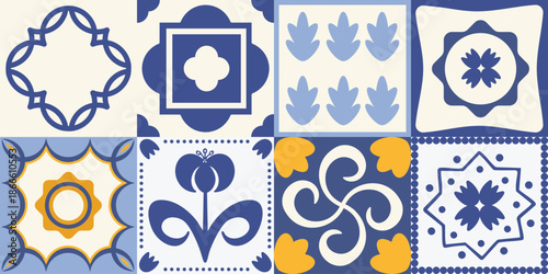 Italian Majolica Decorative Tile Blocks with Mediterranean Floral Motifs