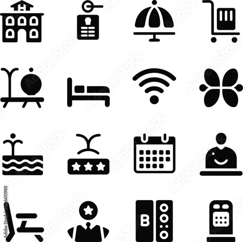 Hospitality Hotel Services and Travel Accommodation Icons