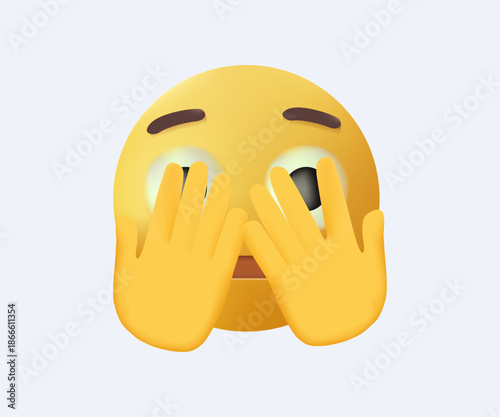 Face with Peeking Eye vector emoji illustration icon symbol no way shocked hiding behind hands, 3D vector illustration. Happy yellow ball covering eyes and peeking, waiting for a surprise. Emoticon