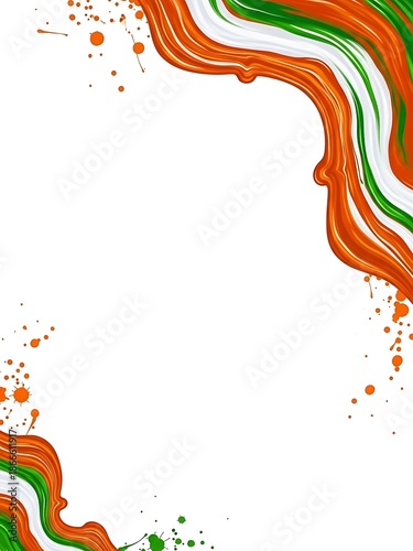 Vibrant orange green and white paint splatter design element on white background