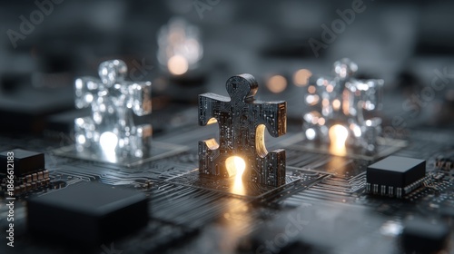 Puzzle pieces bearing circuit designs that signify microservices integration