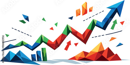 Geometric Financial Chart. Low-poly vector illustration focused on a price movement chart used for analysis and forecasting,