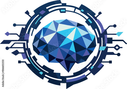 Futuristic AI Symbol. Low-poly vector illustration focused on an iconic symbol of AI and future technology, polygonal geometric
