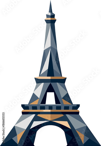 Minimalist Eiffel Tower. Low-poly vector illustration focused on a minimalist Eiffel Tower icon, polygonal geometric style with