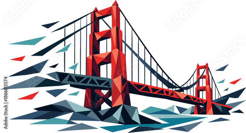 Abstract Golden Gate Bridge. Low-poly vector illustration focused on an abstract Golden Gate Bridge concept, polygonal geometric
