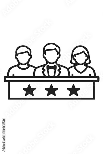 A line art icon illustrating a group of people assembling into a judging panel or committee