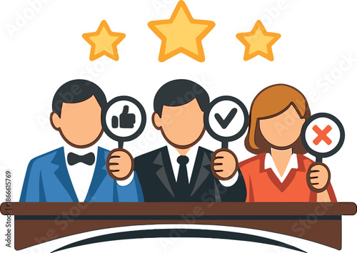 Vectorized judges assessment icon, isolated on a white background, serving as a logotype line template element