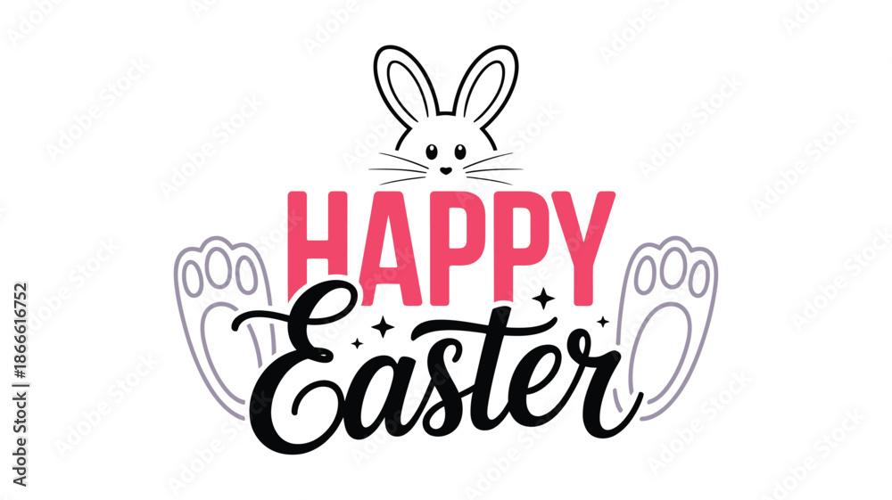 Fototapeta premium Festive happy easter greeting with adorable bunny and cute paw prints design Vector