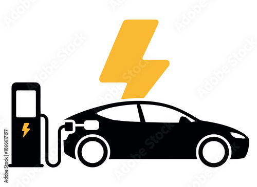 Electric vehicle charging station icon illustrates sustainable automotive power source for future.