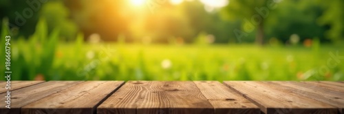 Empty wooden tabletop, out-of-focus farm scene , wooden, close up